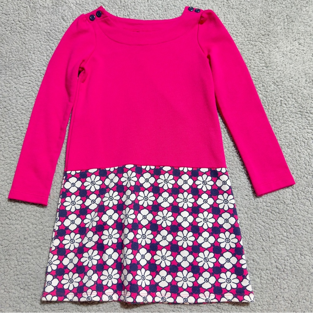 Gymboree Girls Colorblock Pink Floral Dress Long Sleeve Size 6